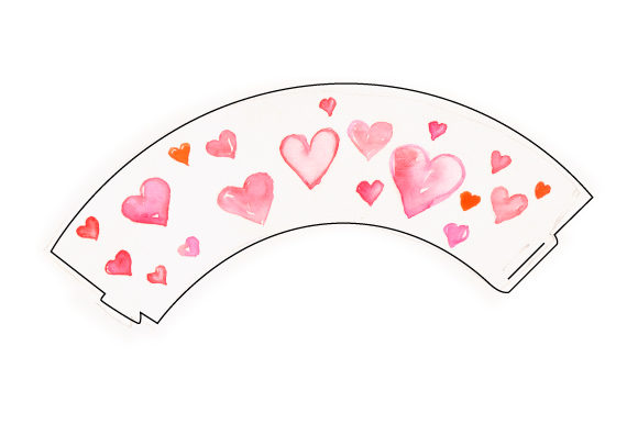 Cupcake Wrapper Template with Watercolored Hearts