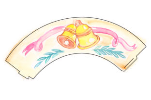 Cupcake Wrapper Template with Watercolored Wedding Bells